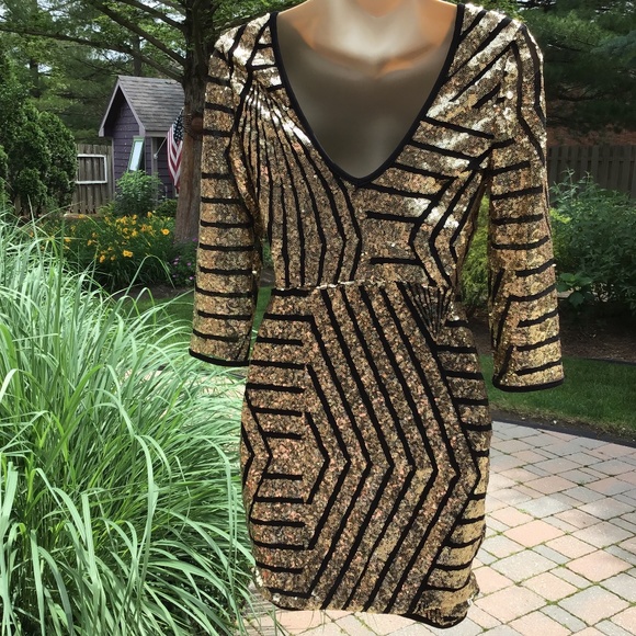 Sequin Black and Gold Dress - Picture 2 of 2